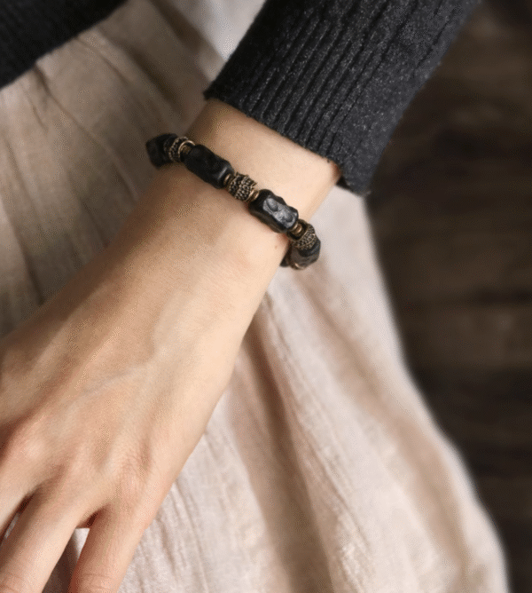 Handmade Thunderstruck Wood & Brass Ethnic - Style Bracelet: Retro Artisanal Unisex Jewelry - Image 3