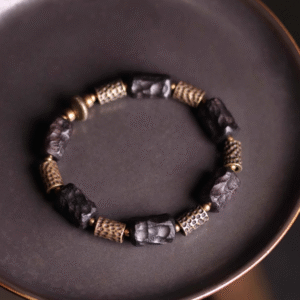 Handmade Thunderstruck Wood & Brass Ethnic - Style Bracelet: Retro Artisanal Unisex Jewelry