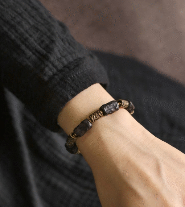 Handmade Thunderstruck Wood & Brass Ethnic - Style Bracelet: Retro Artisanal Unisex Jewelry - Image 6