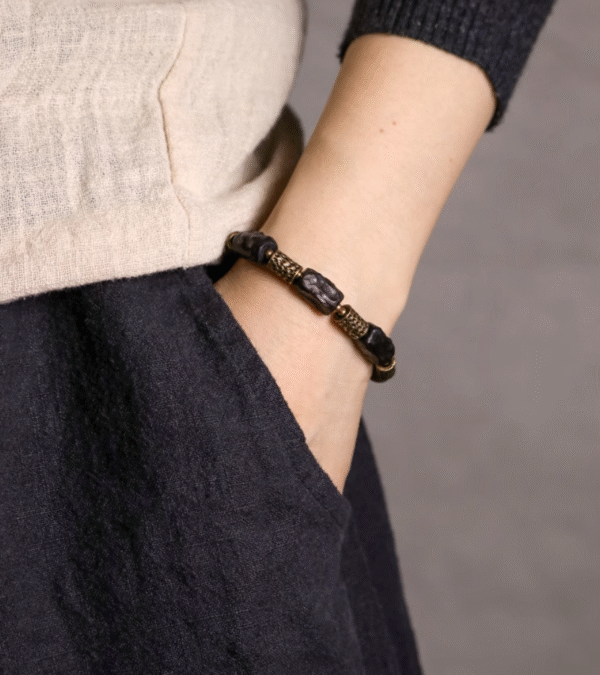 Handmade Thunderstruck Wood & Brass Ethnic - Style Bracelet: Retro Artisanal Unisex Jewelry - Image 8