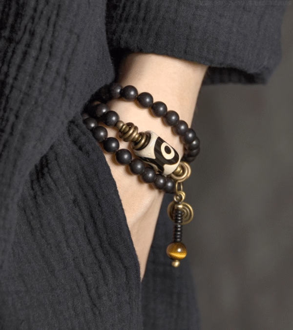 Handmade Thunderstruck Wood & Brass Beaded Bracelet: Chinese Ethnic - Style Unisex Jewelry - Image 2
