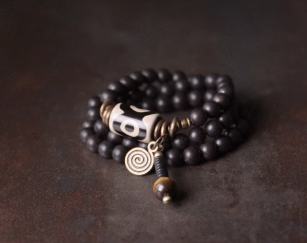 Handmade Thunderstruck Wood & Brass Beaded Bracelet: Chinese Ethnic - Style Unisex Jewelry - Image 3