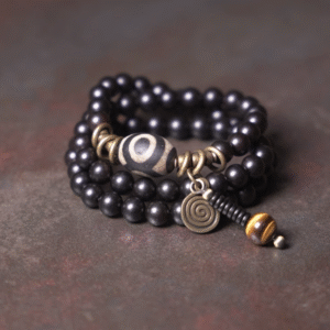 Handmade Thunderstruck Wood & Brass Beaded Bracelet: Chinese Ethnic - Style Unisex Jewelry