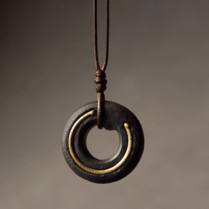 Handmade Thunderstruck Wood & Brass Circle Pendant: Retro Streetwear Unisex Necklace