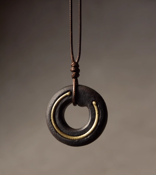 Handmade Thunderstruck Wood & Brass Circle Pendant: Retro Streetwear Unisex Necklace
