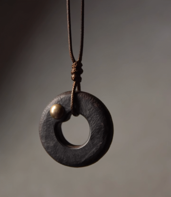Handmade Thunderstruck Wood & Brass Circle Pendant: Retro Streetwear Unisex Necklace - Image 4