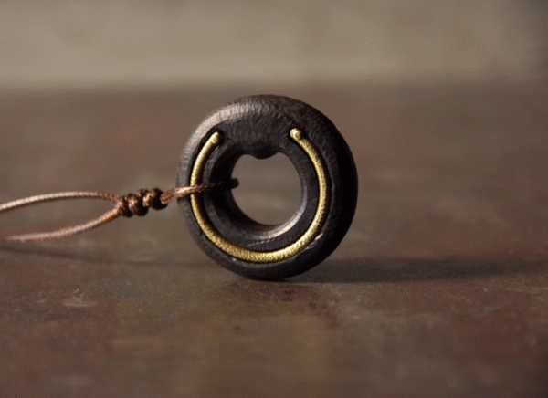Handmade Thunderstruck Wood & Brass Circle Pendant: Retro Streetwear Unisex Necklace - Image 5