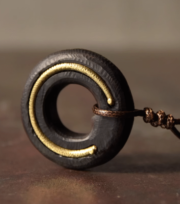 Handmade Thunderstruck Wood & Brass Circle Pendant: Retro Streetwear Unisex Necklace - Image 7