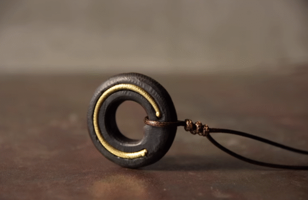 Handmade Thunderstruck Wood & Brass Circle Pendant: Retro Streetwear Unisex Necklace - Image 9
