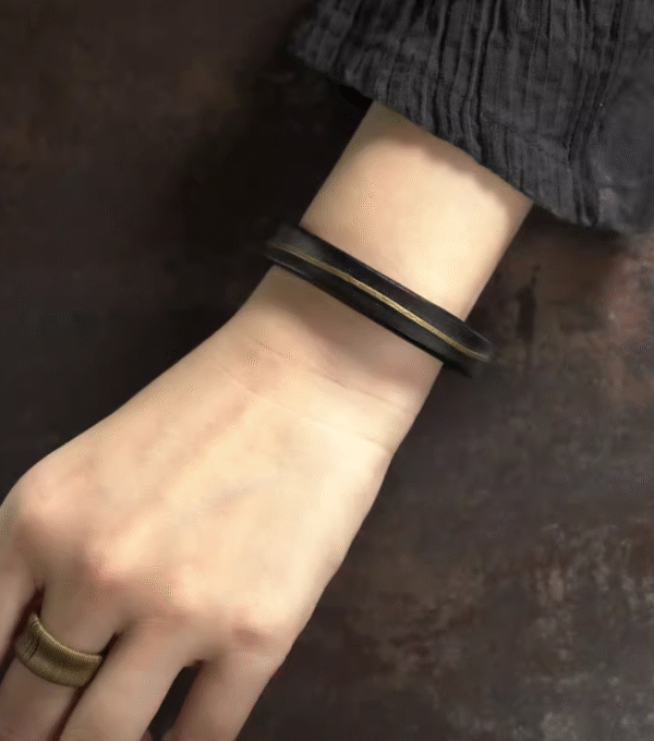 Handmade Thunderstruck Wood & Brass Leather - Strap Bracelet: Retro Unisex Couple Jewelry - Image 3