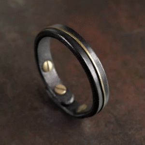 Handmade Thunderstruck Wood & Brass Leather - Strap Bracelet: Retro Unisex Couple Jewelry