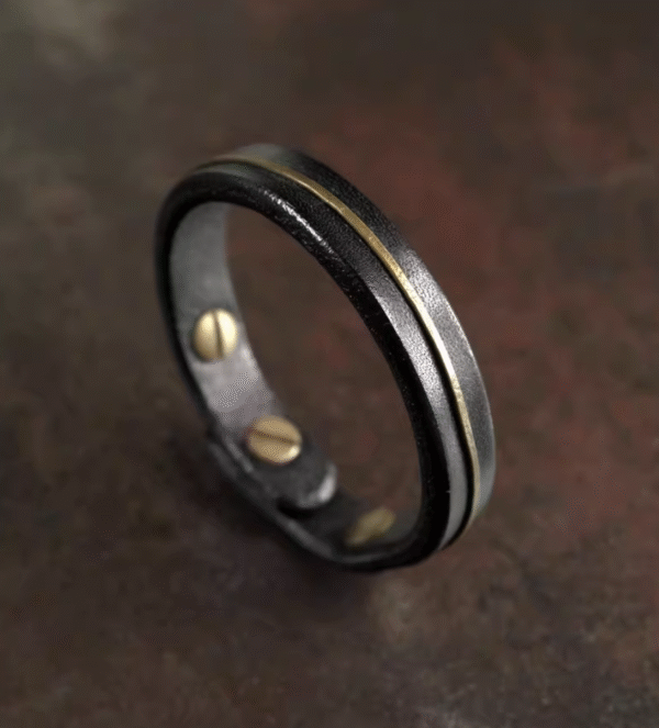 Handmade Thunderstruck Wood & Brass Leather - Strap Bracelet: Retro Unisex Couple Jewelry