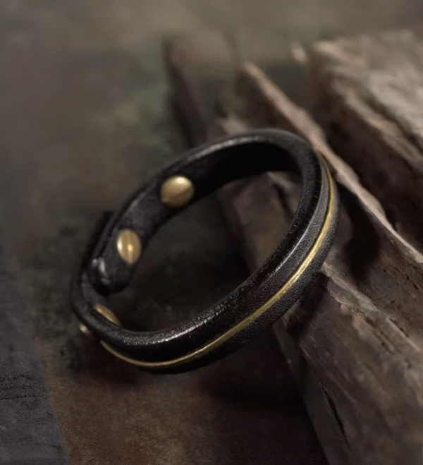 Handmade Thunderstruck Wood & Brass Leather - Strap Bracelet: Retro Unisex Couple Jewelry - Image 5