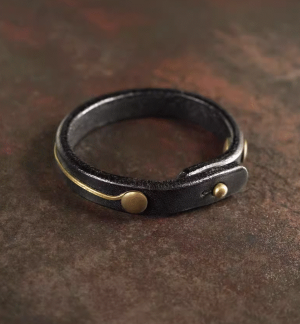 Handmade Thunderstruck Wood & Brass Leather - Strap Bracelet: Retro Unisex Couple Jewelry - Image 7