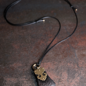 Handmade Thunderstruck Wood & Brass Chinese - Style Pendant: Ethnic - Inspired Unisex Necklace