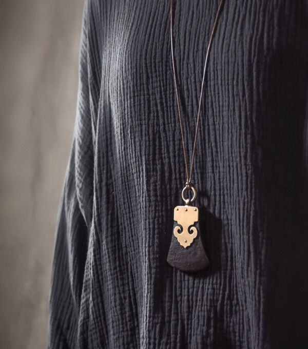 Handmade Thunderstruck Wood & Brass Chinese - Style Pendant: Ethnic - Inspired Unisex Necklace - Image 6