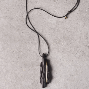 Handmade Thunderstruck Wood & Brass Inlaid Pendant: Retro Unisex Jewelry