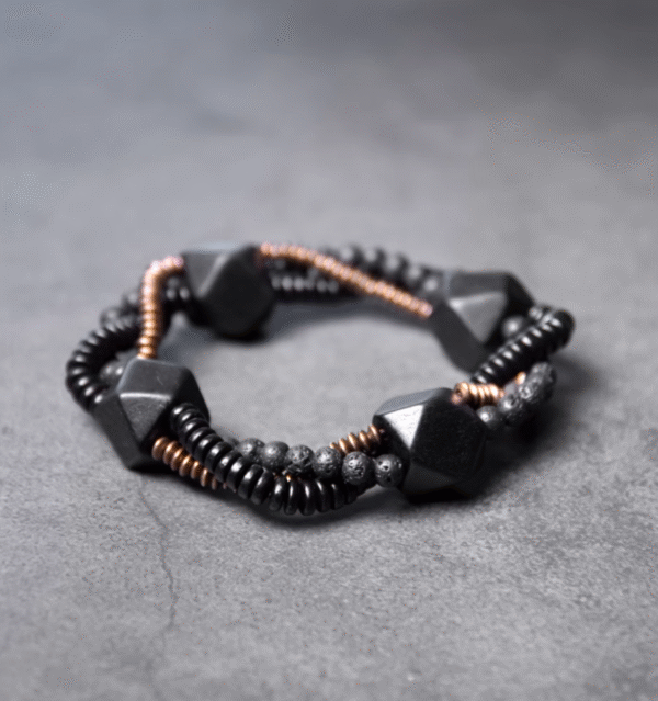 Handmade Thunderstruck Wood & Copper Bead Bracelet: Niche Ethnic - Style Unisex Jewelry