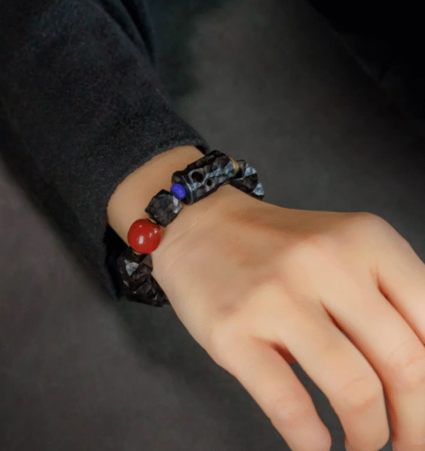 Handmade Thunderstruck Wood Beaded Bracelet with Textured Design: Retro - Inspired Unisex Jewelry - Image 2