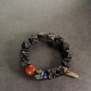 Handmade Thunderstruck Wood Beaded Bracelet with Textured Design: Retro - Inspired Unisex Jewelry