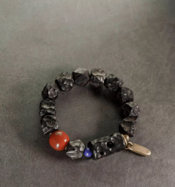 Handmade Thunderstruck Wood Beaded Bracelet with Textured Design: Retro - Inspired Unisex Jewelry