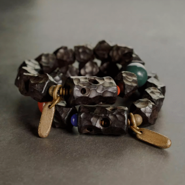 Handmade Thunderstruck Wood Beaded Bracelet with Textured Design: Retro - Inspired Unisex Jewelry - Image 6
