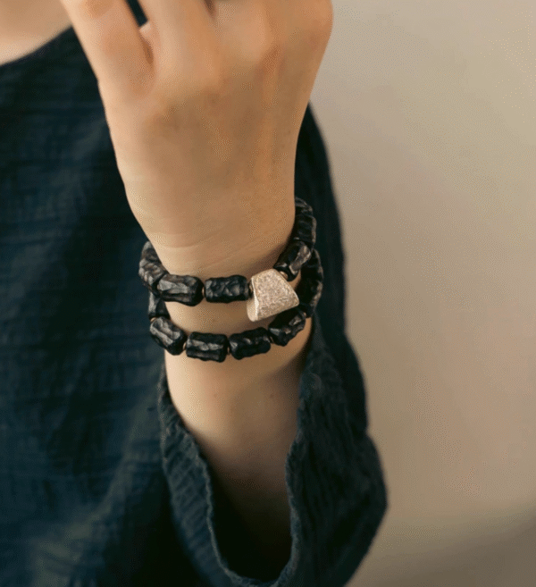 Handmade Thunderstruck Wood & Pure Silver Bracelet: Retro - Style Dual - Layer Unisex Jewelry - Image 2