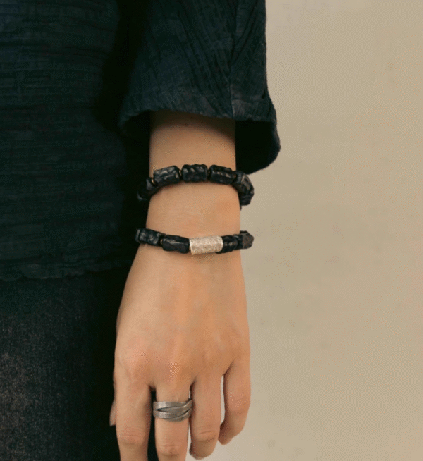 Handmade Thunderstruck Wood & Pure Silver Bracelet: Retro - Style Dual - Layer Unisex Jewelry - Image 4