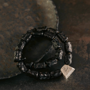 Handmade Thunderstruck Wood & Pure Silver Bracelet: Retro - Style Dual - Layer Unisex Jewelry