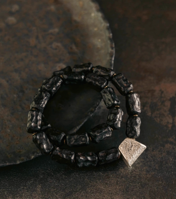 Handmade Thunderstruck Wood & Pure Silver Bracelet: Retro - Style Dual - Layer Unisex Jewelry