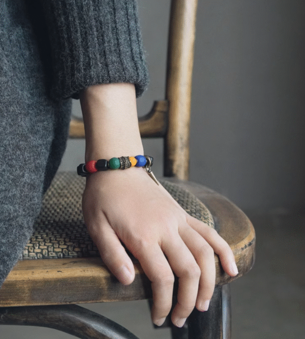 Handmade Thunderstruck Wood, Agate & Brass Bracelet: Ethnic - Inspired Artisanal Unisex Jewelry - Image 2