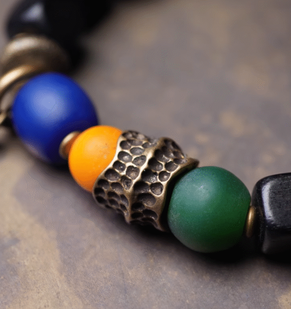 Handmade Thunderstruck Wood, Agate & Brass Bracelet: Ethnic - Inspired Artisanal Unisex Jewelry - Image 3