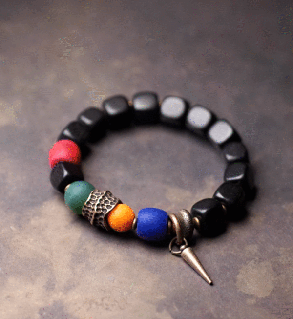 Handmade Thunderstruck Wood, Agate & Brass Bracelet: Ethnic - Inspired Artisanal Unisex Jewelry - Image 6