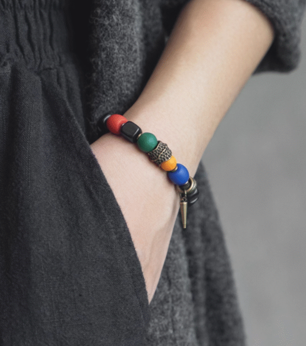 Handmade Thunderstruck Wood, Agate & Brass Bracelet: Ethnic - Inspired Artisanal Unisex Jewelry - Image 7