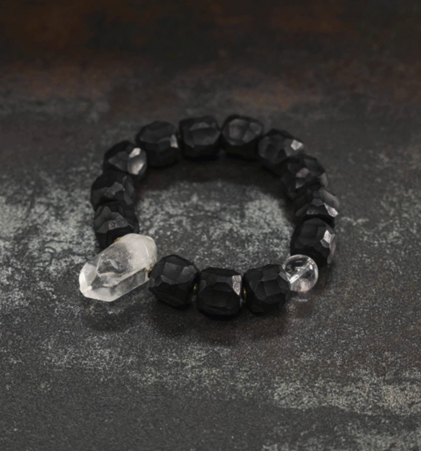 Handmade Thunderstruck Wood and Crystal Bracelet: Artisanal Unisex Jewelry
