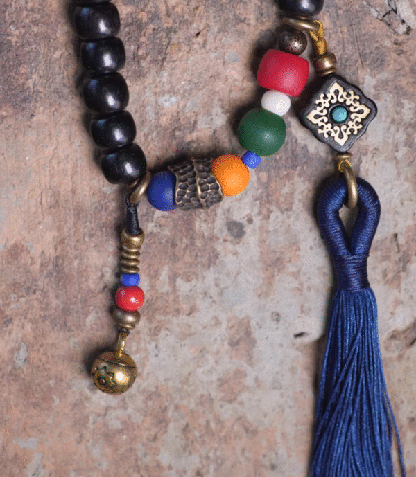 Ethnic - Style Thunderstruck Wood Bracelet Set with Agate & Brass Tassels: Multi - Layered Jewelry for Men & Women - Image 6