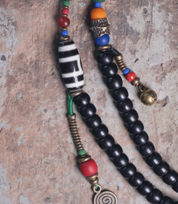 Ethnic - Style Thunderstruck Wood Bracelet Set with Agate & Brass Tassels: Multi - Layered Jewelry for Men & Women - Image 8