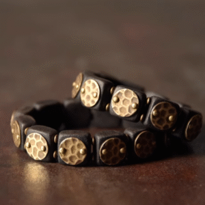 Handmade Thunderstruck Wood & Brass Bracelet: Chinese - Style Retro National Trend Jewelry for Men & Women