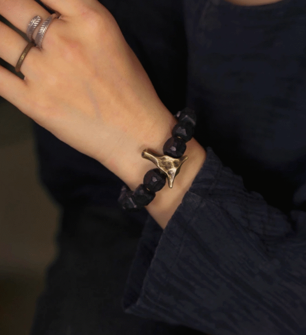 Handmade Thunderstruck Wood & Brass Bracelet with Bullhead Accent: Mysterious Minimalist Unisex Jewelry - Image 2