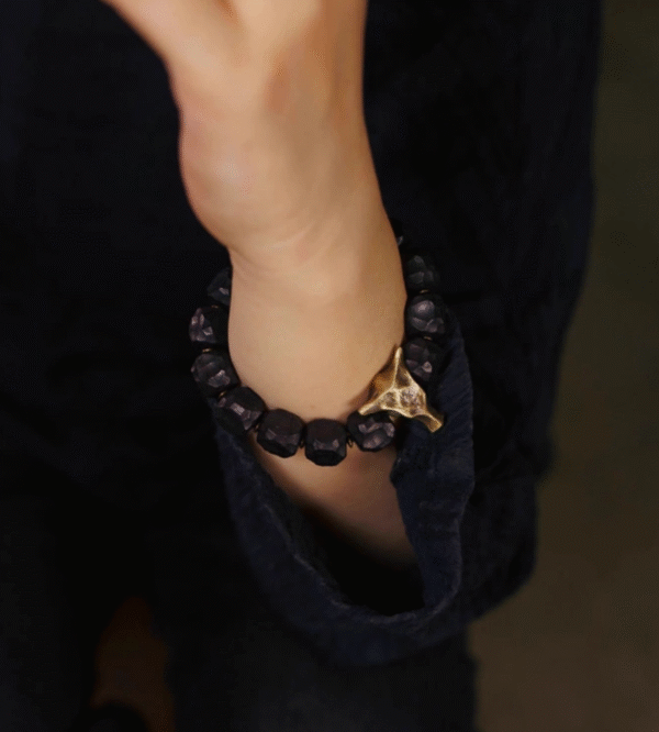 Handmade Thunderstruck Wood & Brass Bracelet with Bullhead Accent: Mysterious Minimalist Unisex Jewelry - Image 3