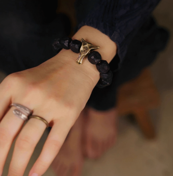 Handmade Thunderstruck Wood & Brass Bracelet with Bullhead Accent: Mysterious Minimalist Unisex Jewelry - Image 4