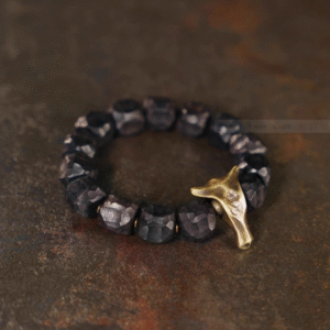 Handmade Thunderstruck Wood & Brass Bracelet with Bullhead Accent: Mysterious Minimalist Unisex Jewelry