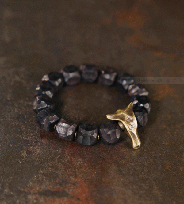 Handmade Thunderstruck Wood & Brass Bracelet with Bullhead Accent: Mysterious Minimalist Unisex Jewelry