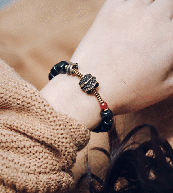 Handmade Thunderstruck Wood, Agate & Brass Bracelet: Mysterious Bohemian - Style Unisex Jewelry - Image 2