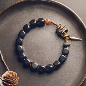 Handmade Thunderstruck Wood, Agate & Brass Bracelet: Mysterious Bohemian - Style Unisex Jewelry