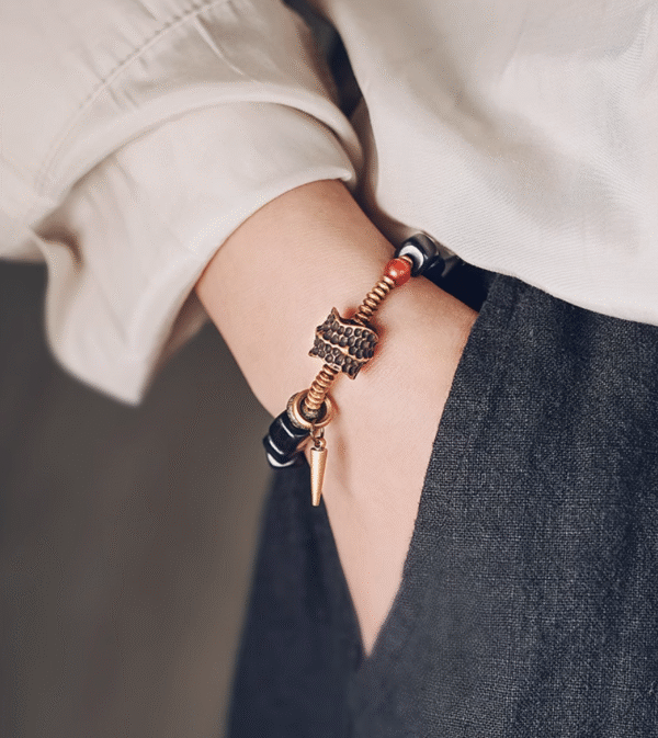 Handmade Thunderstruck Wood, Agate & Brass Bracelet: Mysterious Bohemian - Style Unisex Jewelry - Image 3