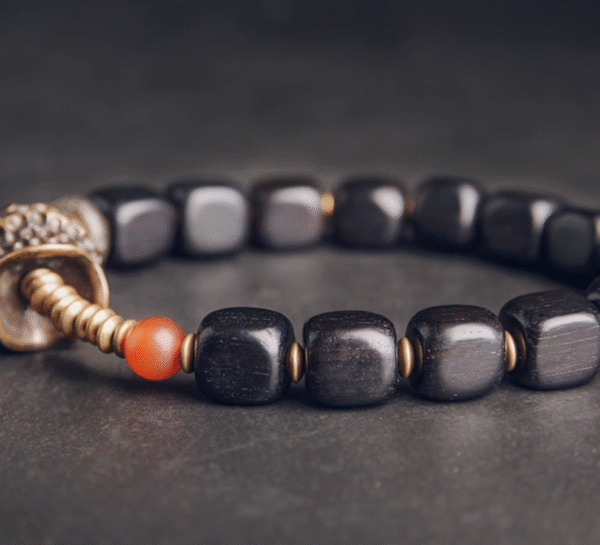 Handmade Thunderstruck Wood, Agate & Brass Bracelet: Mysterious Bohemian - Style Unisex Jewelry - Image 4
