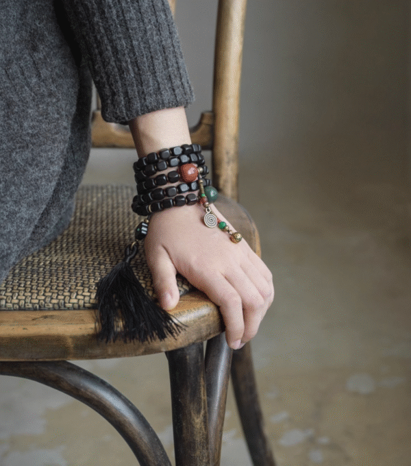 Handmade Thunderstruck Wood, Agate & Brass Multi - Circle Bracelet: Ethnic - Style Mysterious Unisex Jewelry - Image 2