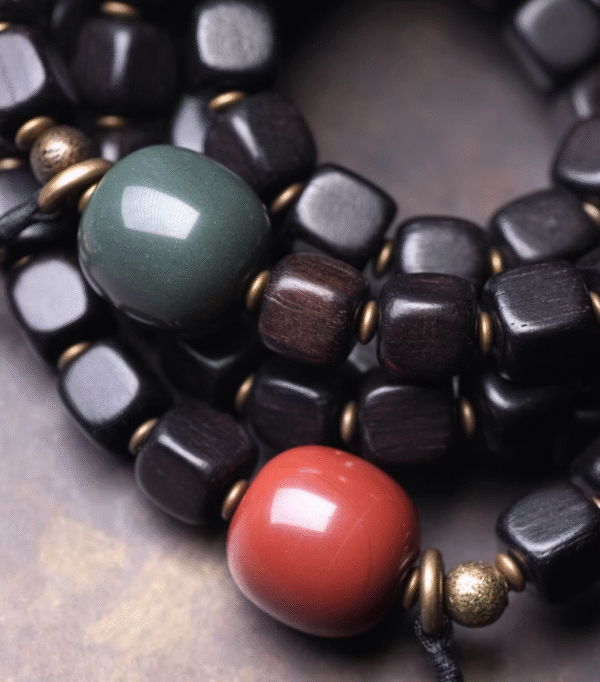 Handmade Thunderstruck Wood, Agate & Brass Multi - Circle Bracelet: Ethnic - Style Mysterious Unisex Jewelry - Image 4