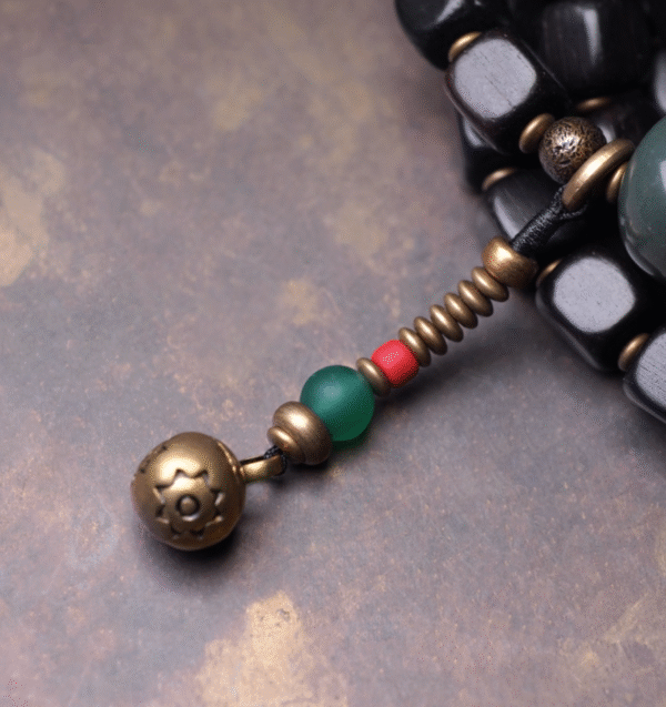 Handmade Thunderstruck Wood, Agate & Brass Multi - Circle Bracelet: Ethnic - Style Mysterious Unisex Jewelry - Image 5